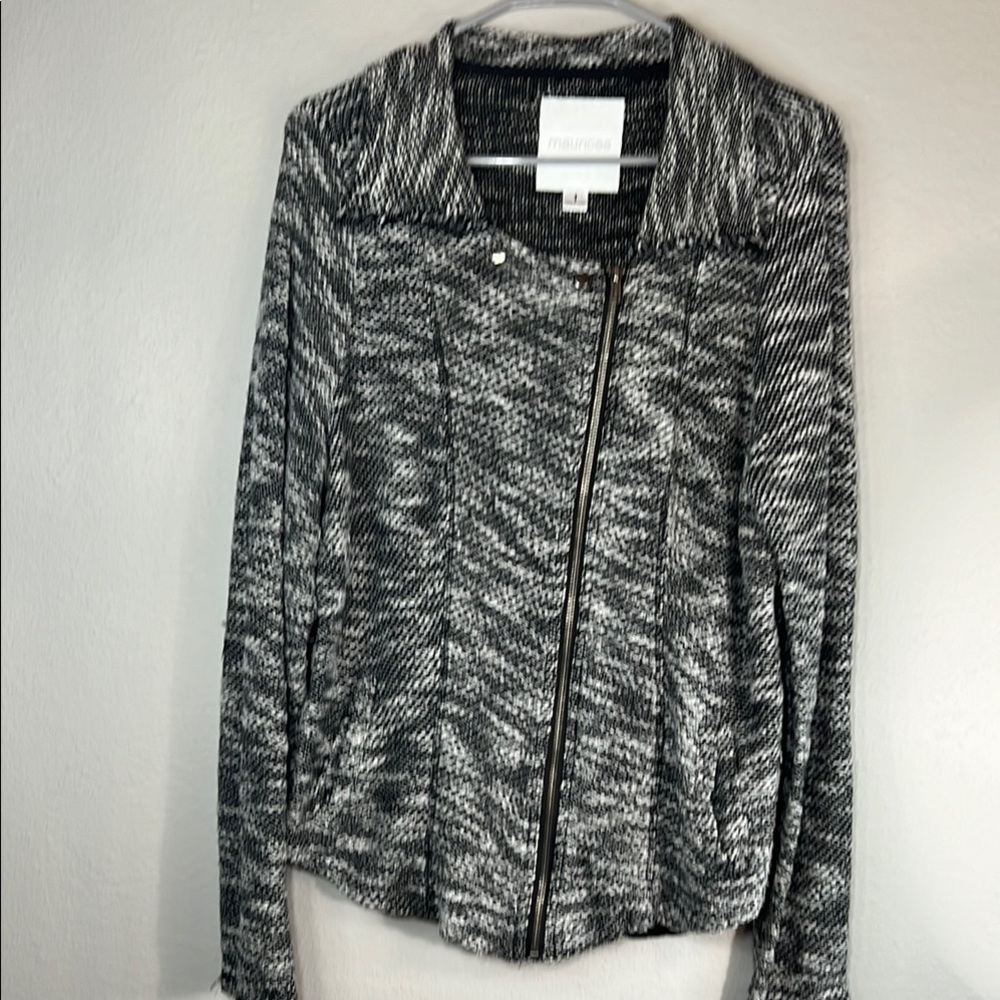 Maurices Black and White Zip-Up Jacket with Mottled Pattern